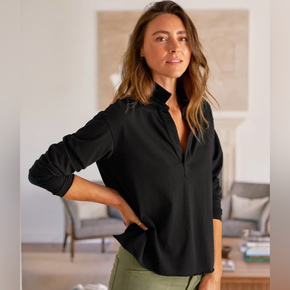 NWOT Frank & Eileen PATRICK Popover Henley fleece Black S - Picture 1 of 10